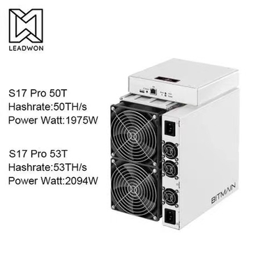 82dB Antminer S17 Pro 50T 53T Bekas Dengan Kipas Silinder Ganda